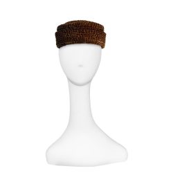 Vintage Pillbox Hat by D Charles, Brown Crimped Velvet