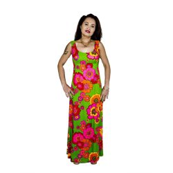 970s Floral Maxi Dress, Sleeveless with Rhinestone Buttons