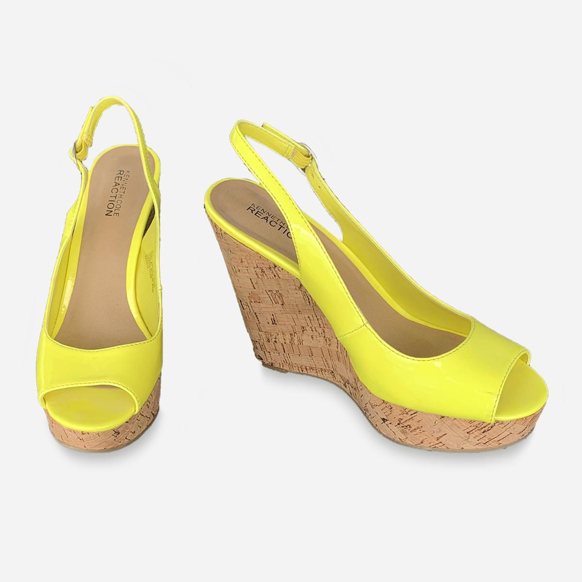 Cork Wedges, Neon Yellow Patent Leather 