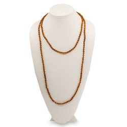 long glass bead necklace, amber beads